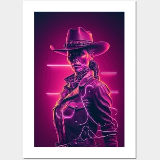 Cowgirl Cyperpunk Beauty with Futuristic Cityscape - Ultra Realistic Posters and Art